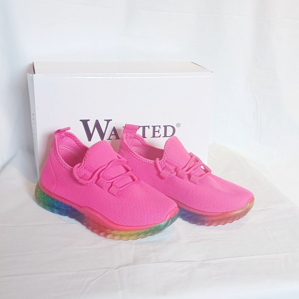 Wanted Affinity Fuschia Pink Rainbow Sole Sneakers, Slip on, Size 13 Kids